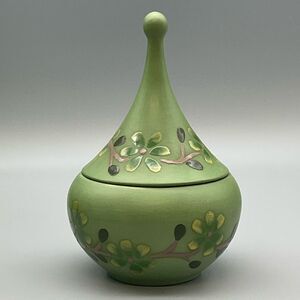 MCM Ceramic Big Top Covered Candy Trinket Dish Hand Painted 1970s